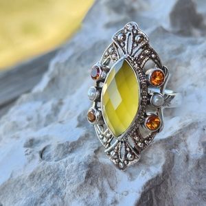 Nicky Butler 925 Sterling Silver Designer Signed Yellow Chalcedony Ring Sz 6.75